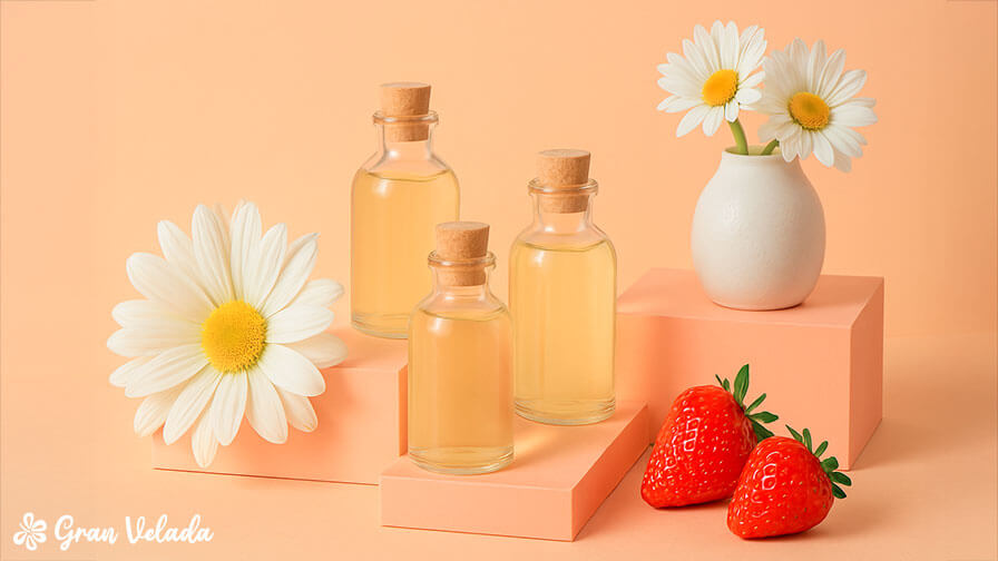 Ejemplo de esencias aromáticas con flores y frutas