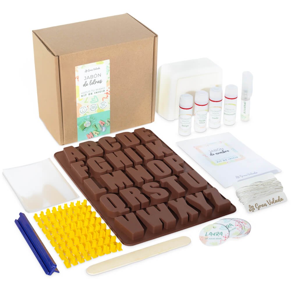 Kit para hacer jabón de letras con materiales e instrucciones